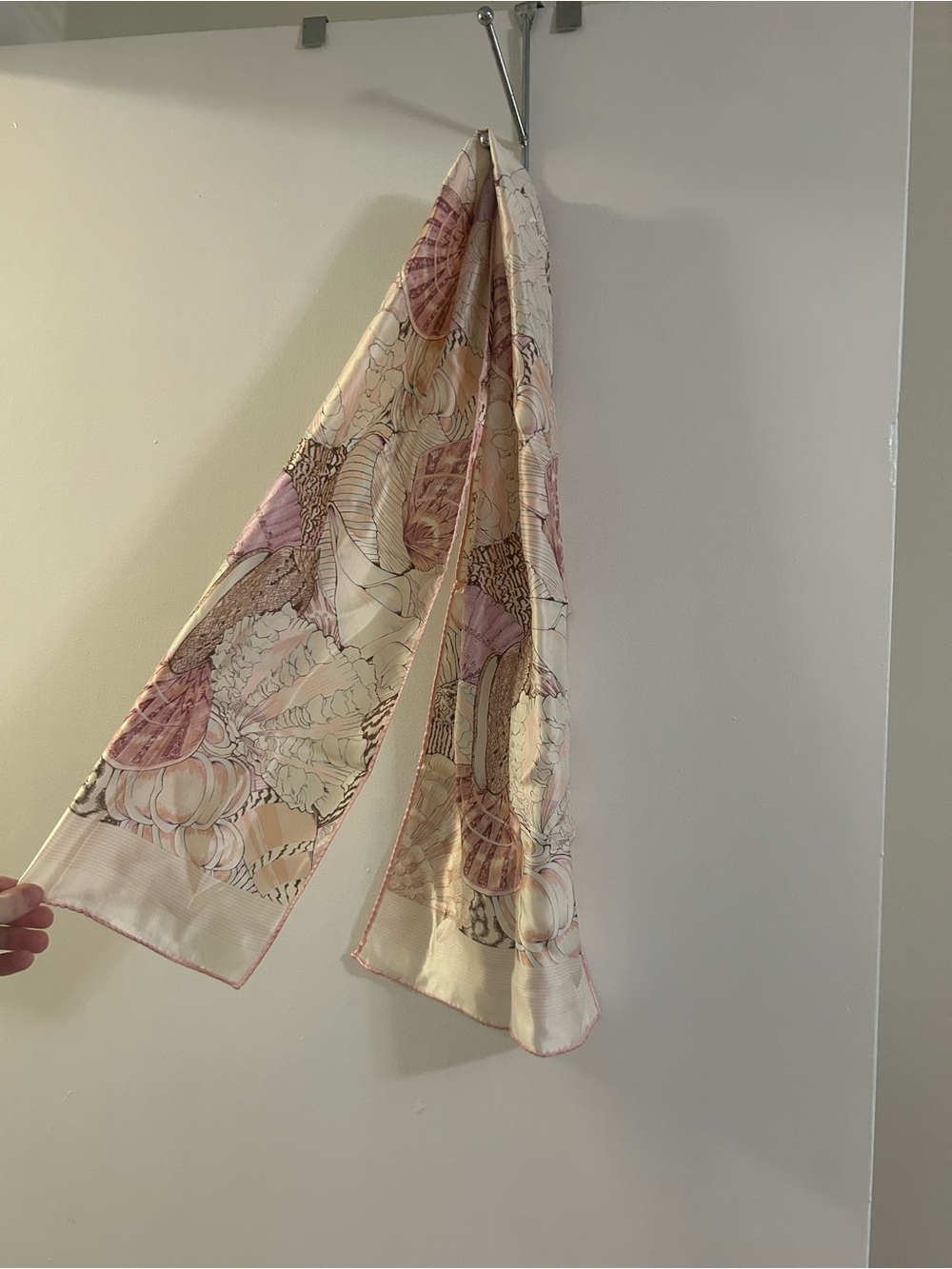 Vintage Cream and Pink Silk Seashell Scarf